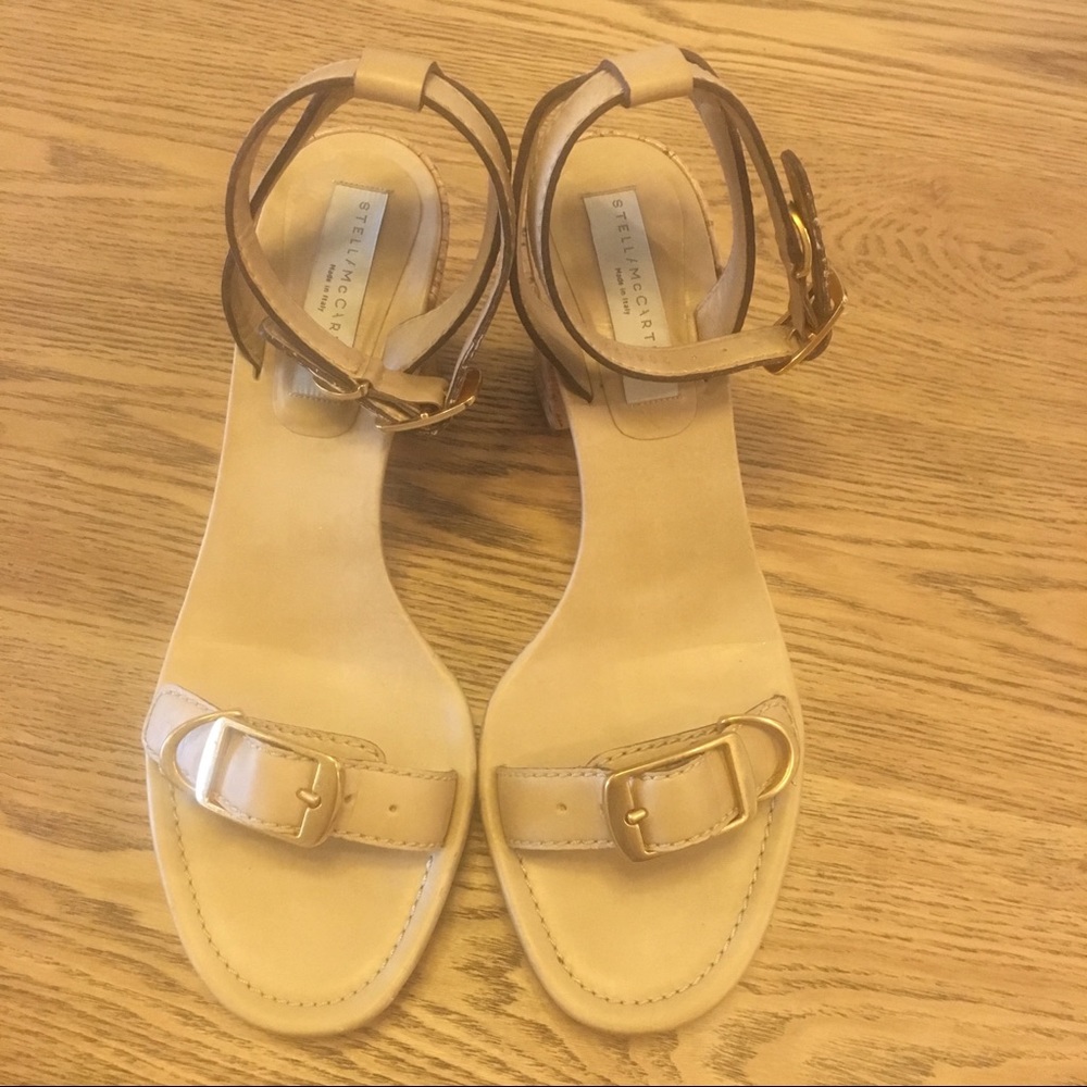 Stella McCartney cork vegan leather buckle heels